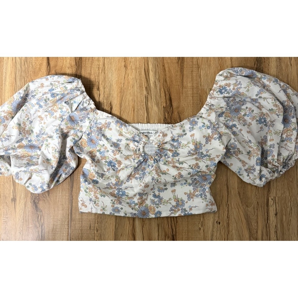 Abercrombie & Fitch Puff Sleeve Poplin O-Ring Cropped Floral Top XS - Picture 3 of 8